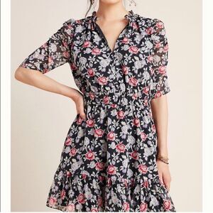 Shoshanna Jodelle Floral-Print Metallic Chiffon Dress Size 2 NWT